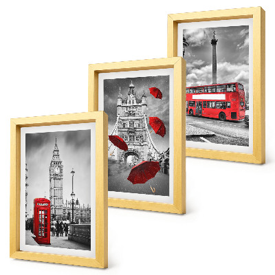 Lot de 3 tableaux Vues de Londres avec un parapluie rouge et un bus