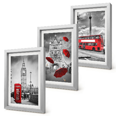 Lot de 3 tableaux Vues de Londres avec un parapluie rouge et un bus