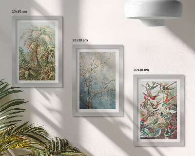 Ensemble de 3 tableaux Plantes tropicales et oiseaux colorés dans la nature