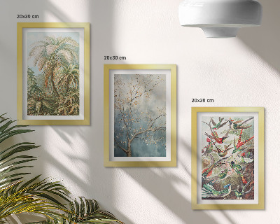 Ensemble de 3 tableaux Plantes tropicales et oiseaux colorés dans la nature