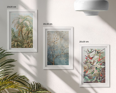 Ensemble de 3 tableaux Plantes tropicales et oiseaux colorés dans la nature
