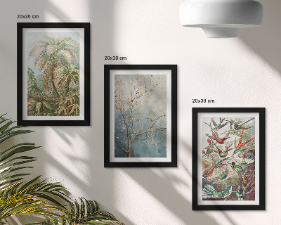 Ensemble de 3 tableaux Plantes tropicales et oiseaux colorés dans la nature