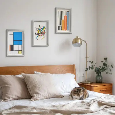 Lot de 3 tableaux compositions abstraites modernes aux formes géométriques