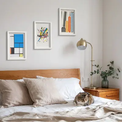Lot de 3 tableaux compositions abstraites modernes aux formes géométriques