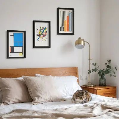 Lot de 3 tableaux compositions abstraites modernes aux formes géométriques