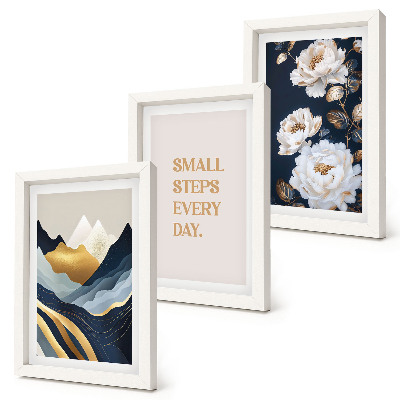 Ensemble de 3 tableaux Montagnes abstraites, fleurs et lettrage inspirant