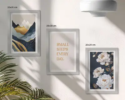 Ensemble de 3 tableaux montagnes abstraites avec fleurs et lettrage inspirant