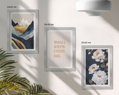 Ensemble de 3 tableaux Montagnes abstraites, fleurs et lettrage inspirant