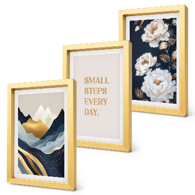 Ensemble de 3 tableaux Montagnes abstraites, fleurs et lettrage inspirant