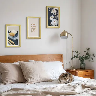 Ensemble de 3 tableaux montagnes abstraites avec fleurs et lettrage inspirant