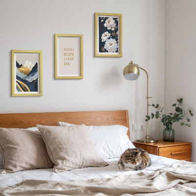 Ensemble de 3 tableaux Montagnes abstraites, fleurs et lettrage inspirant