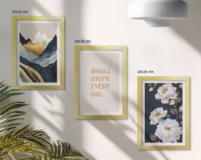 Ensemble de 3 tableaux montagnes abstraites avec fleurs et lettrage inspirant
