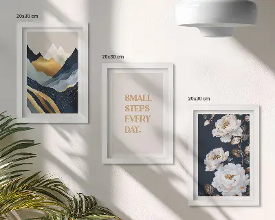 Ensemble de 3 tableaux montagnes abstraites avec fleurs et lettrage inspirant