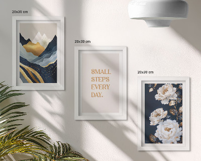 Ensemble de 3 tableaux Montagnes abstraites, fleurs et lettrage inspirant