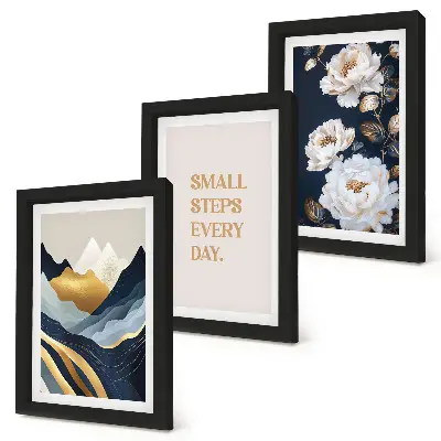 Ensemble de 3 tableaux montagnes abstraites avec fleurs et lettrage inspirant