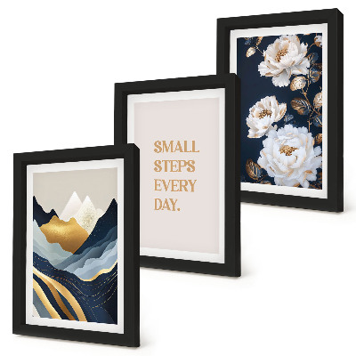 Ensemble de 3 tableaux Montagnes abstraites, fleurs et lettrage inspirant