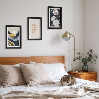 Ensemble de 3 tableaux Montagnes abstraites, fleurs et lettrage inspirant
