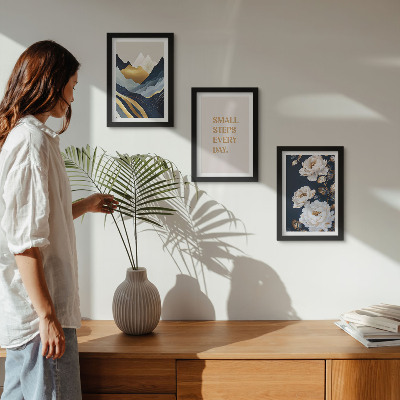 Ensemble de 3 tableaux Montagnes abstraites, fleurs et lettrage inspirant