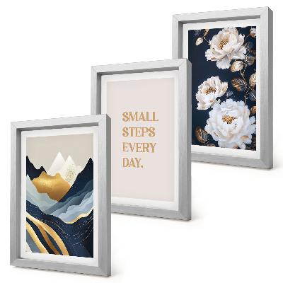 Ensemble de 3 tableaux Montagnes abstraites, fleurs et lettrage inspirant