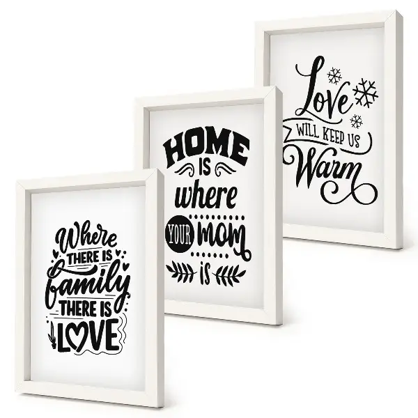 Mur de cadres sur le thème famille amour foyer et chaleur