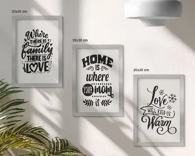Mur de cadres sur le thème famille amour foyer et chaleur