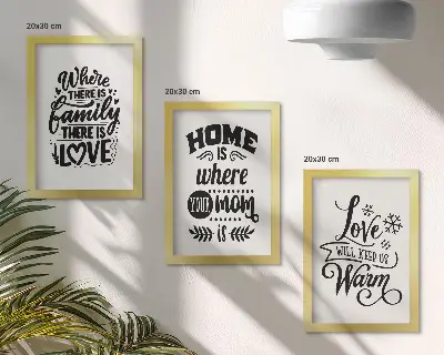 Mur de cadres sur le thème famille amour foyer et chaleur
