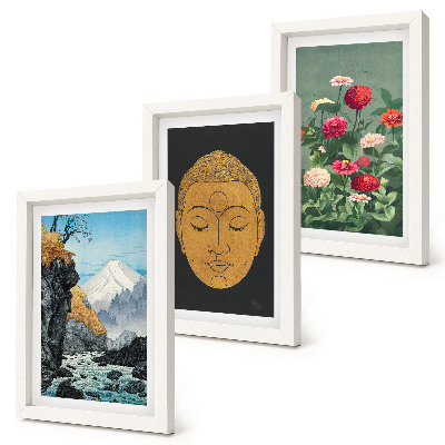 Lot de 3 tableaux Nature et culture japonaises style japandi