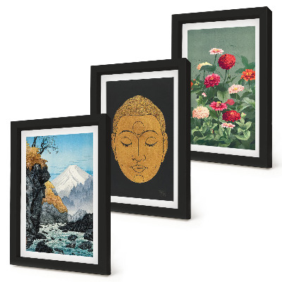 Lot de 3 tableaux Nature et culture japonaises style japandi