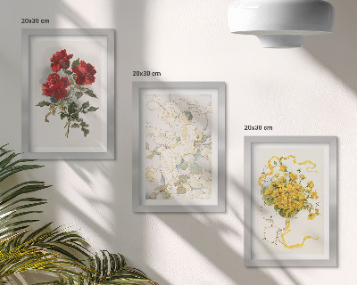 Ensemble de 3 tableaux Roses rouges, silhouette blanche, fleurs jaunes dans un vase