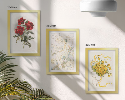 Ensemble de 3 tableaux Roses rouges, silhouette blanche, fleurs jaunes dans un vase