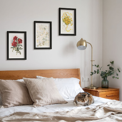 Ensemble de 3 tableaux Roses rouges, silhouette blanche, fleurs jaunes dans un vase