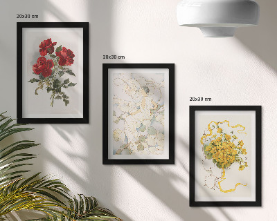 Ensemble de 3 tableaux Roses rouges, silhouette blanche, fleurs jaunes dans un vase