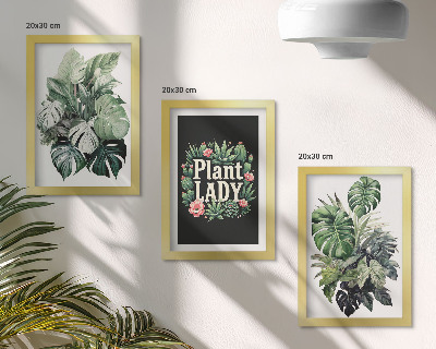 Mur de cadres Plantes tropicales avec l'inscription « La Dame aux Plantes » en vert