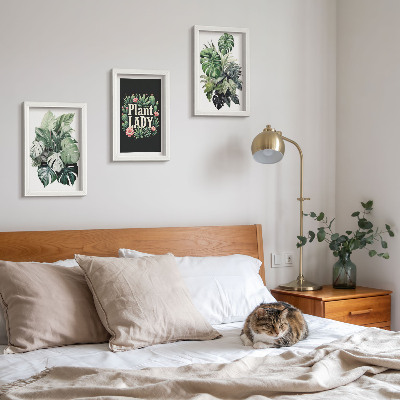 Mur de cadres Plantes tropicales avec l'inscription « La Dame aux Plantes » en vert