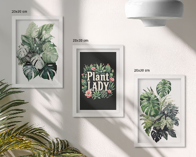 Mur de cadres Plantes tropicales avec l'inscription « La Dame aux Plantes » en vert
