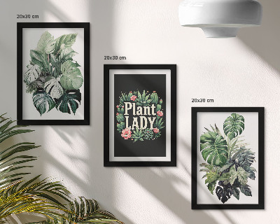 Mur de cadres Plantes tropicales avec l'inscription « La Dame aux Plantes » en vert