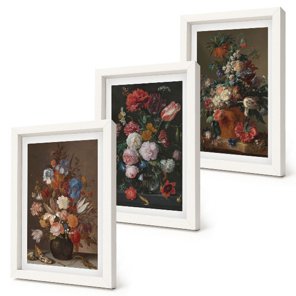 Mur de cadres Fleurs en vases, diverses compositions végétales vintage