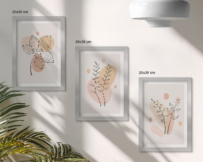 Lot de 3 tableaux Dessins minimalistes de plantes aux couleurs pastel
