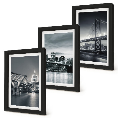 Ensemble de 3 tableaux Ponts et architecture urbaine en nuances de gris