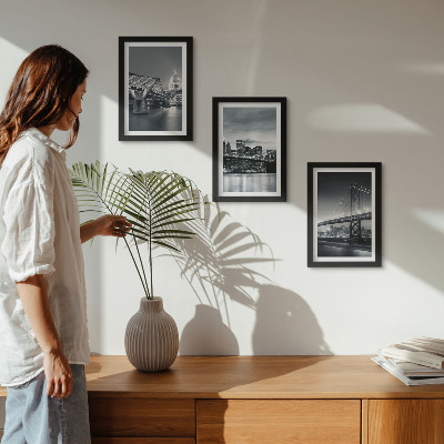 Ensemble de 3 tableaux Ponts et architecture urbaine en nuances de gris