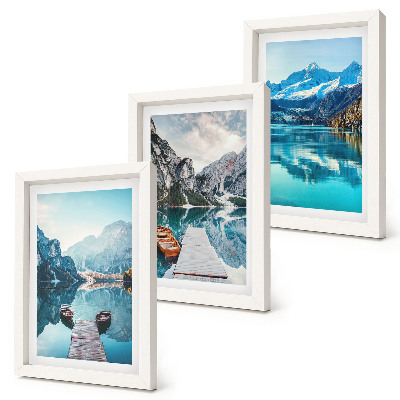 Mur de cadres Lacs de montagne avec des bateaux et des reflets dans l'eau
