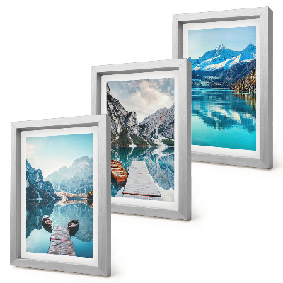 Mur de cadres Lacs de montagne avec des bateaux et des reflets dans l'eau