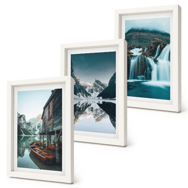 Lot de 3 tableaux Paysages de montagne avec une cascade et un lac