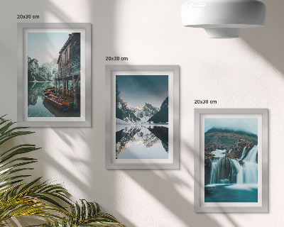 Lot de 3 tableaux Paysages de montagne avec une cascade et un lac