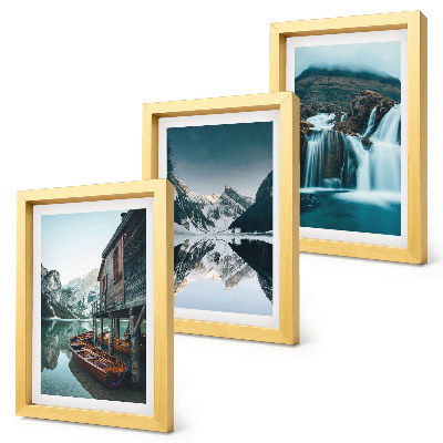 Lot de 3 tableaux Paysages de montagne avec une cascade et un lac