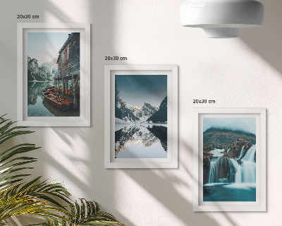 Lot de 3 tableaux Paysages de montagne avec une cascade et un lac