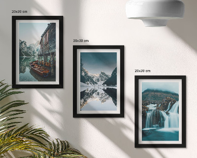Lot de 3 tableaux Paysages de montagne avec une cascade et un lac