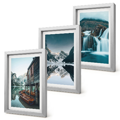 Lot de 3 tableaux Paysages de montagne avec une cascade et un lac