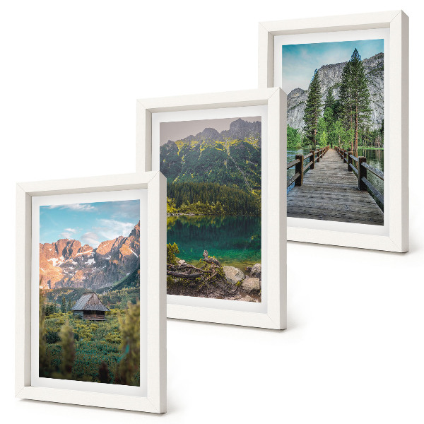 Mur de cadres Paysages de montagne avec un lac et un quai en bois