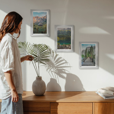 Mur de cadres Paysages de montagne avec un lac et un quai en bois